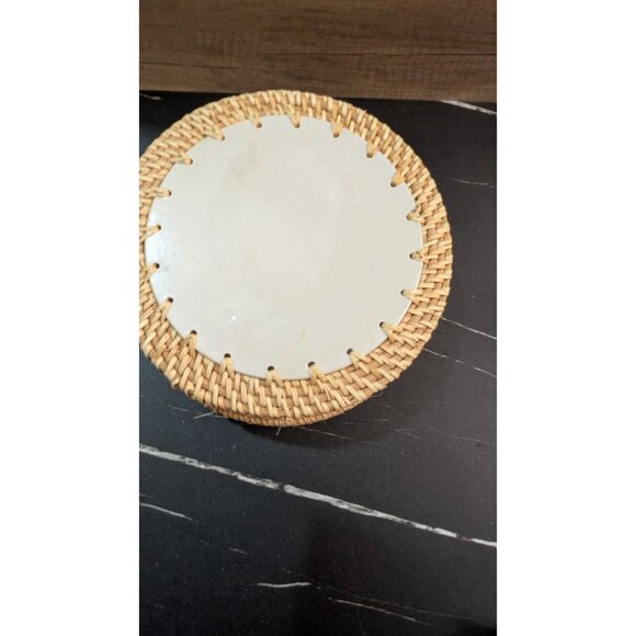 Wicker Ceramic Lidded Basket 10" Round Storage Box Handmade Floral Design - Picture 5 of 7